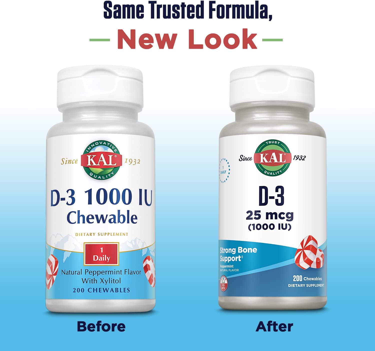KAL Vitamina D3 1000 UI Masticable con Sabor a Menta – 200 Comprimidos