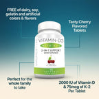 Mauricettes Vitamina D3 + K2 (MK-7) Masticable, 2000 UI, 90 Comprimidos con Sabor a Cereza