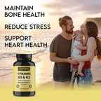 Warrior Strong Wellness Suplemento de Vitamina D3 y K2 - 5000 UI D3 + 180 mcg K2 MK-7 - Apoyo óseo - 2 meses, 60 cápsulas veganas