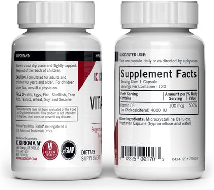 Kirkman Vitamina D-3 4000 IU - Cápsulas – La vitamina D contribuye al mantenimiento de los niveles normales de – Image 2