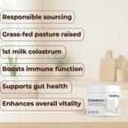 Wellthy Calostro en Polvo – Grass-Fed, 40% IgG – Apoyo Inmunitario, Salud Intestinal y Piel Radiante – 30 Dosis – Fabricado en EE.UU.