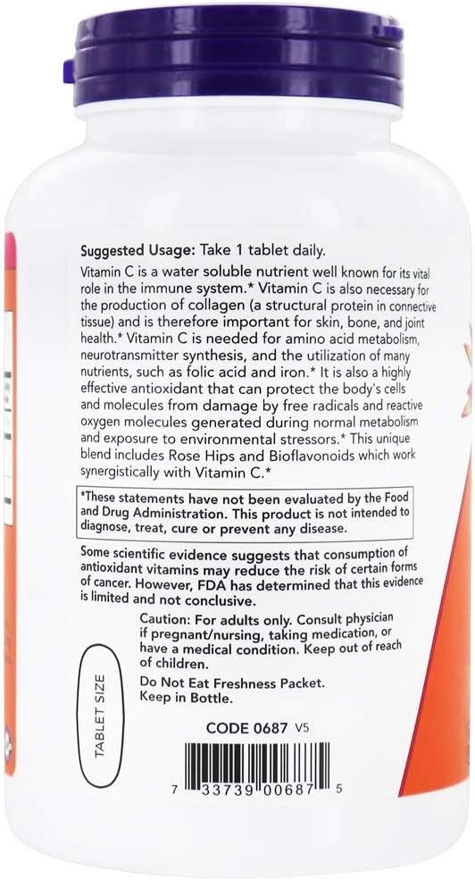 Now Foods Vitamina C-1000 con Escaramujo y Bioflavonoides, 250 Tabletas