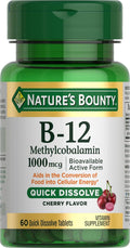 Nature's Bounty Vitamina B12 1000mcg Comprimidos de Disolución Rápida Sabor Cereza - 60 unidades
