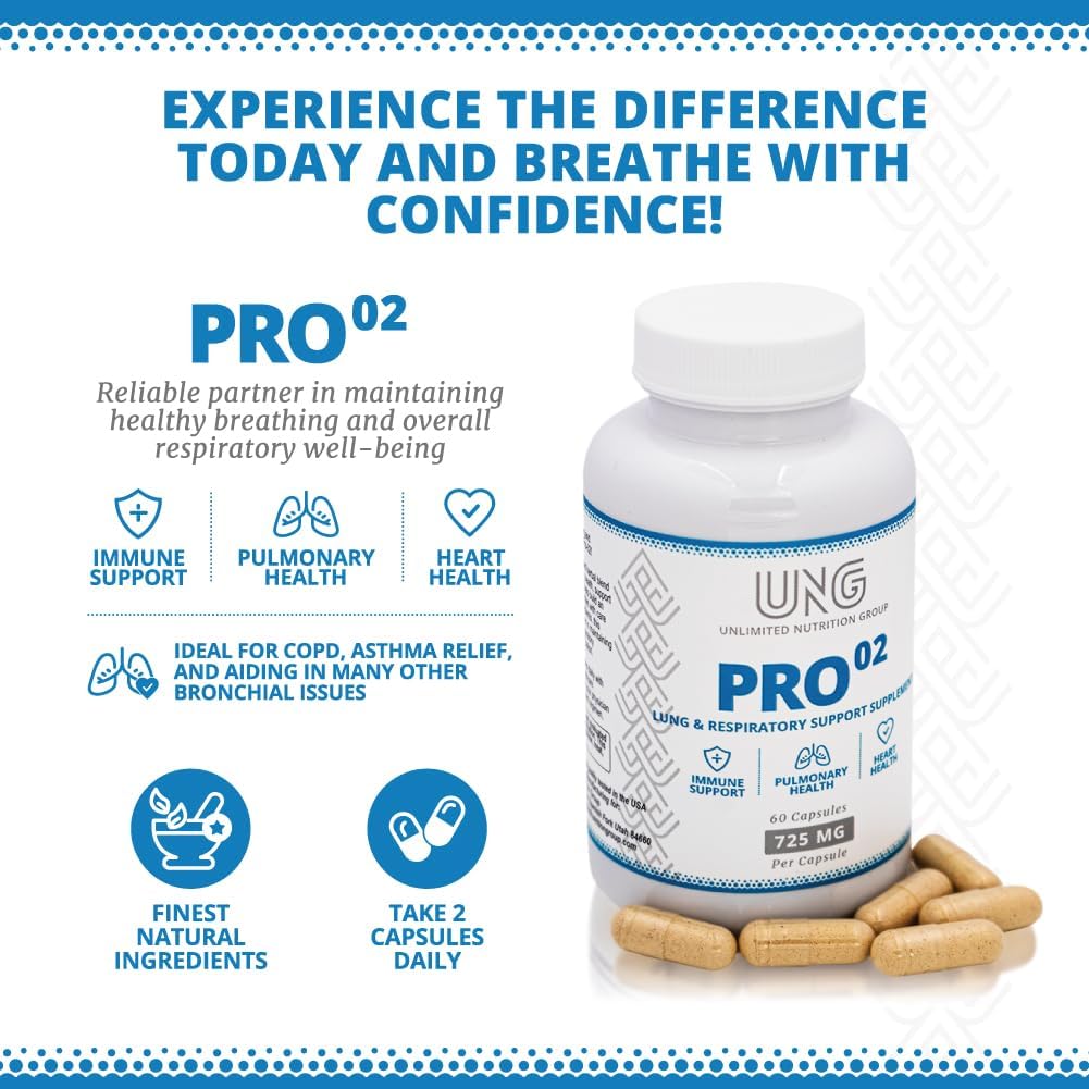UNG Pro-O2 Suplemento de Soporte Pulmonar y Respiratorio, 725 mg, 60 Cápsulas
