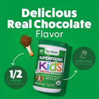 Feel Great Super Greens en Polvo Orgánico USDA para Niños, Sabor Chocolate, Suplemento de Frutas y Verduras con Probióticos y Enzimas Digestivas, 60 Días