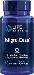 Life Extension Migra-Eeze - Suplemento con Extracto de Raíz de Petasita, Vitamina B2 y Jengibre - Fórmula para Aliviar el Malestar de Cabeza - Sin Gluten - 60 Cápsulas Blandas