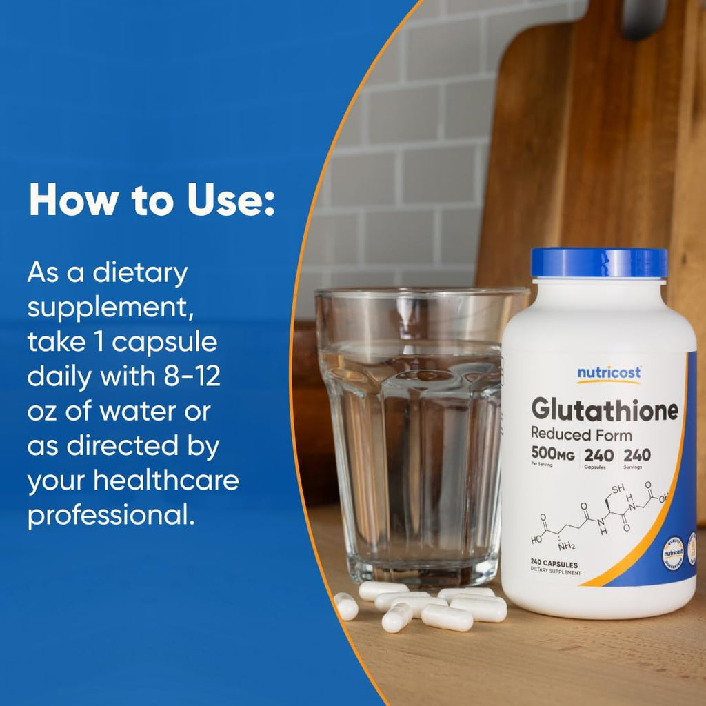 Nutricost Glutatión 500mg, 240 Cápsulas - Sin Gluten, No GMO