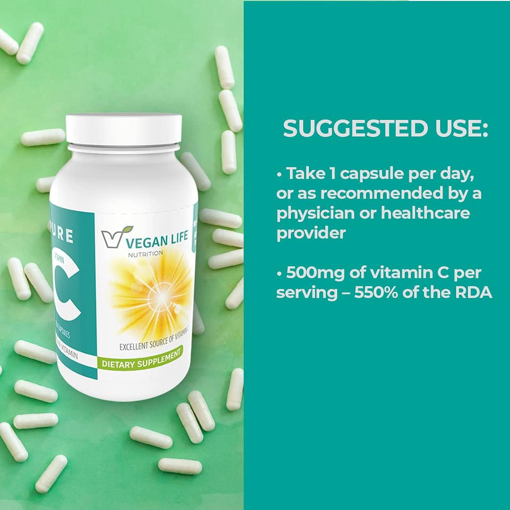 Suplemento de Vitamina C Pura - Vegano, Sin Gluten, No Transgénico - 120 Cápsulas