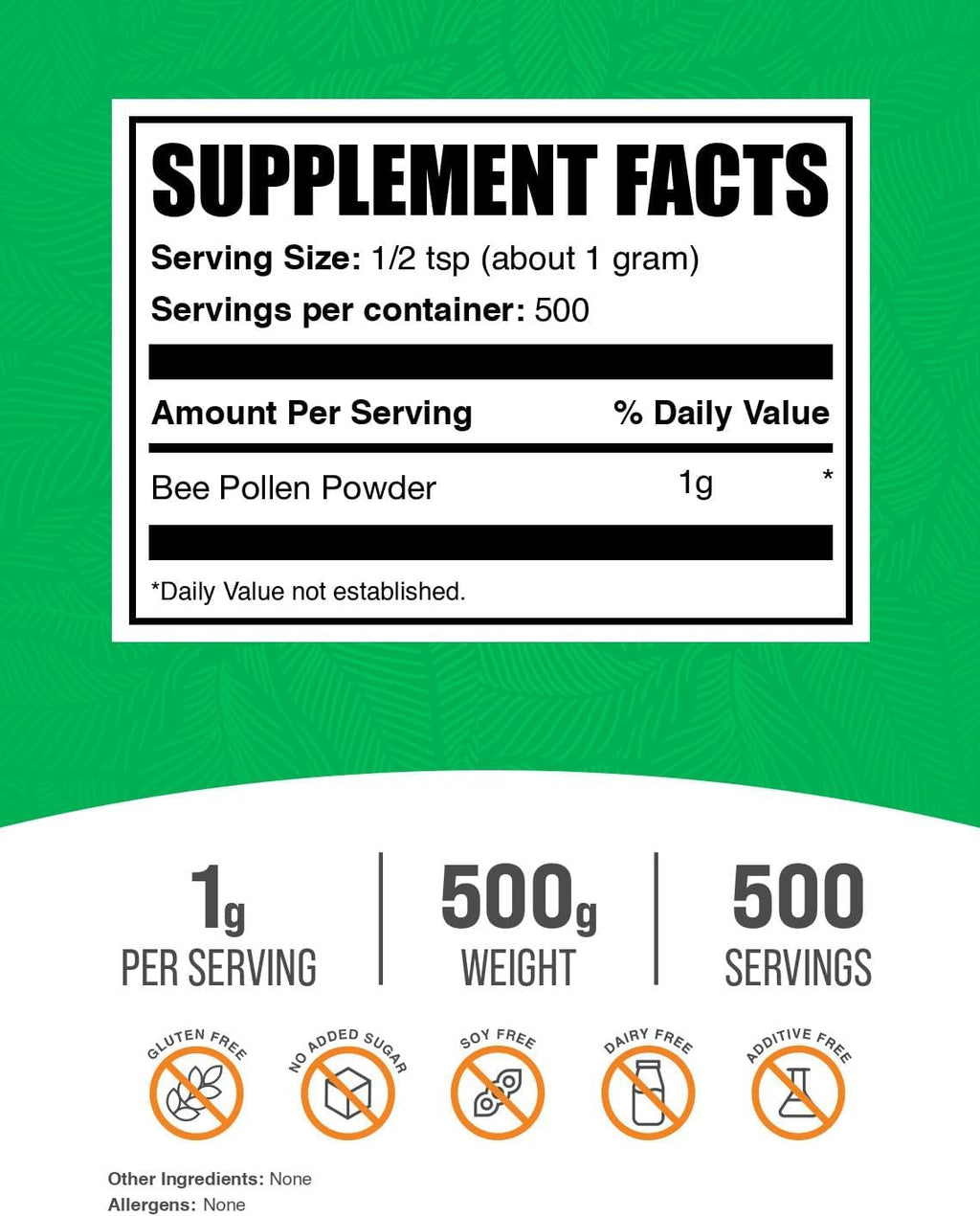 BulkSupplements.com Polen de Abeja en Polvo - 500g