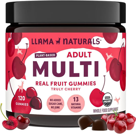 Llama Naturals Multivitamínico para Mujeres y Hombres, Gominolas Veganas Orgánicas, 120 unidades, Sabor Cereza