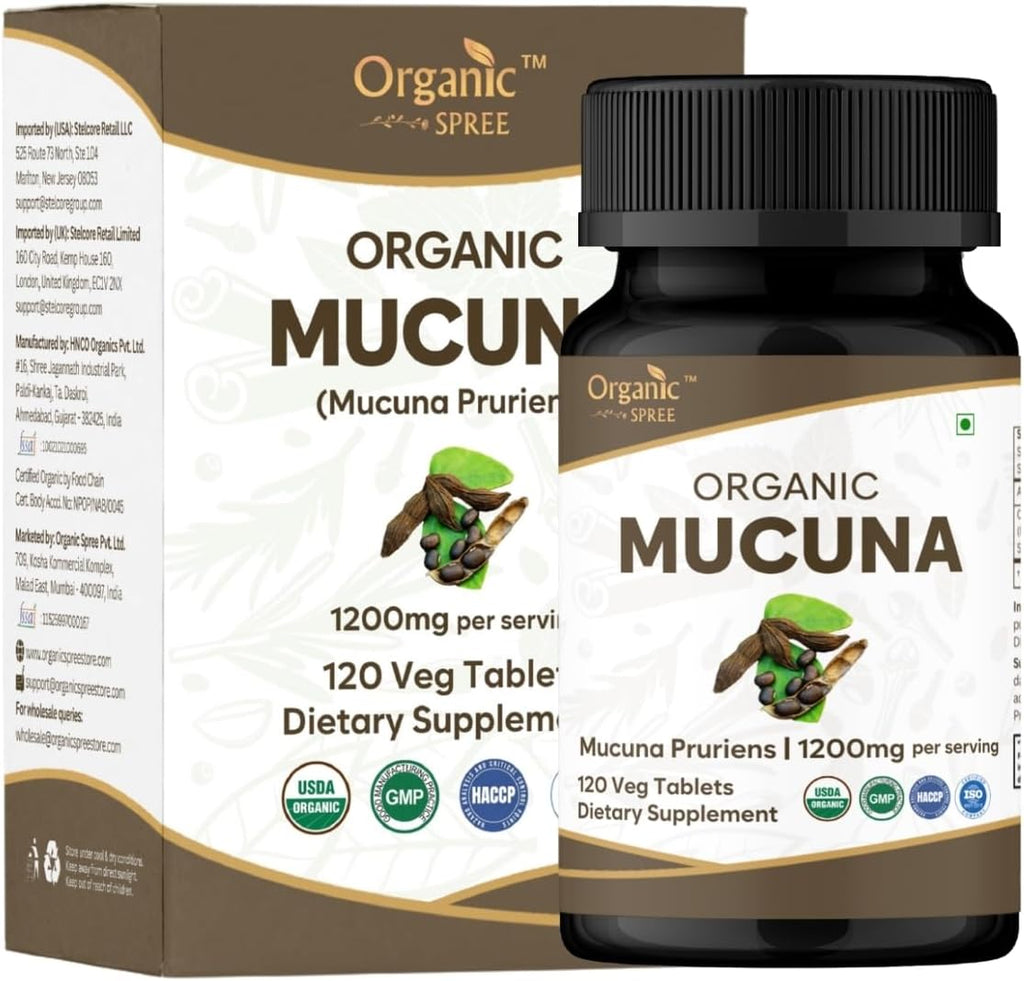 ORGANIC SPREE Comprimidos de Mucuna - USDA Orgánico, Apoya la Energía y el Bienestar General*, 120 Comprimidos - Paquete de 3
