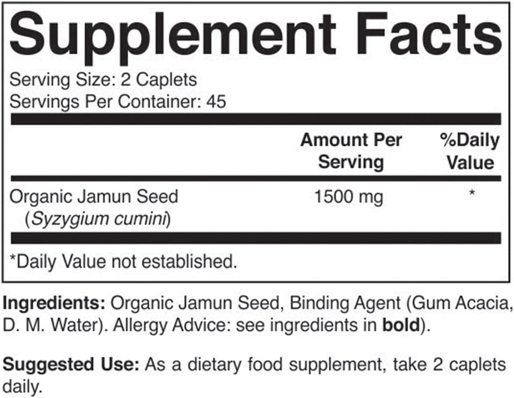Brieofood Semilla de Jamun Orgánica 1500mg, 45 Raciones, Vegetariano, Sin Gluten, 90 Comprimidos Vegetarianos