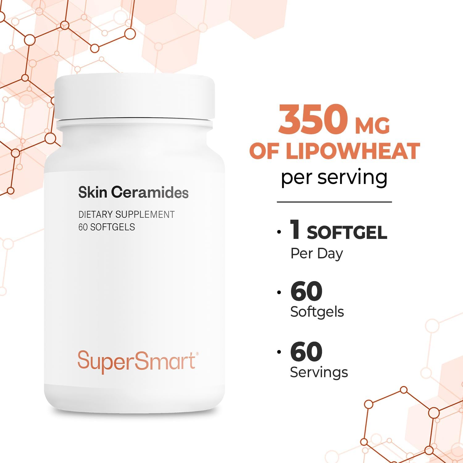SuperSmart Skin Ceramides - Ceramidas de trigo y zinc | 60 cápsulas