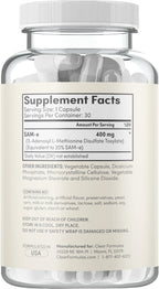 Clear Formulas Bioactive SAM-e 400mg - Suplemento de SAM-e de Alta Potencia con Forma S,S Activa - Vegano, Sin Gluten - 30 Cápsulas
