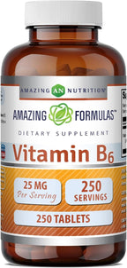 Amazing Formulas Vitamina B6 (Piridoxina) 25 mg, 250 Comprimidos