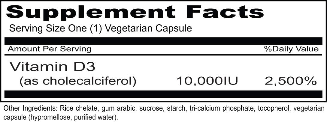 Priority One Vitamins Sun D3 10.000 UI, 90 Cápsulas Vegetarianas - Forma más biodisponible de Vitamina D (Colecalciferol)