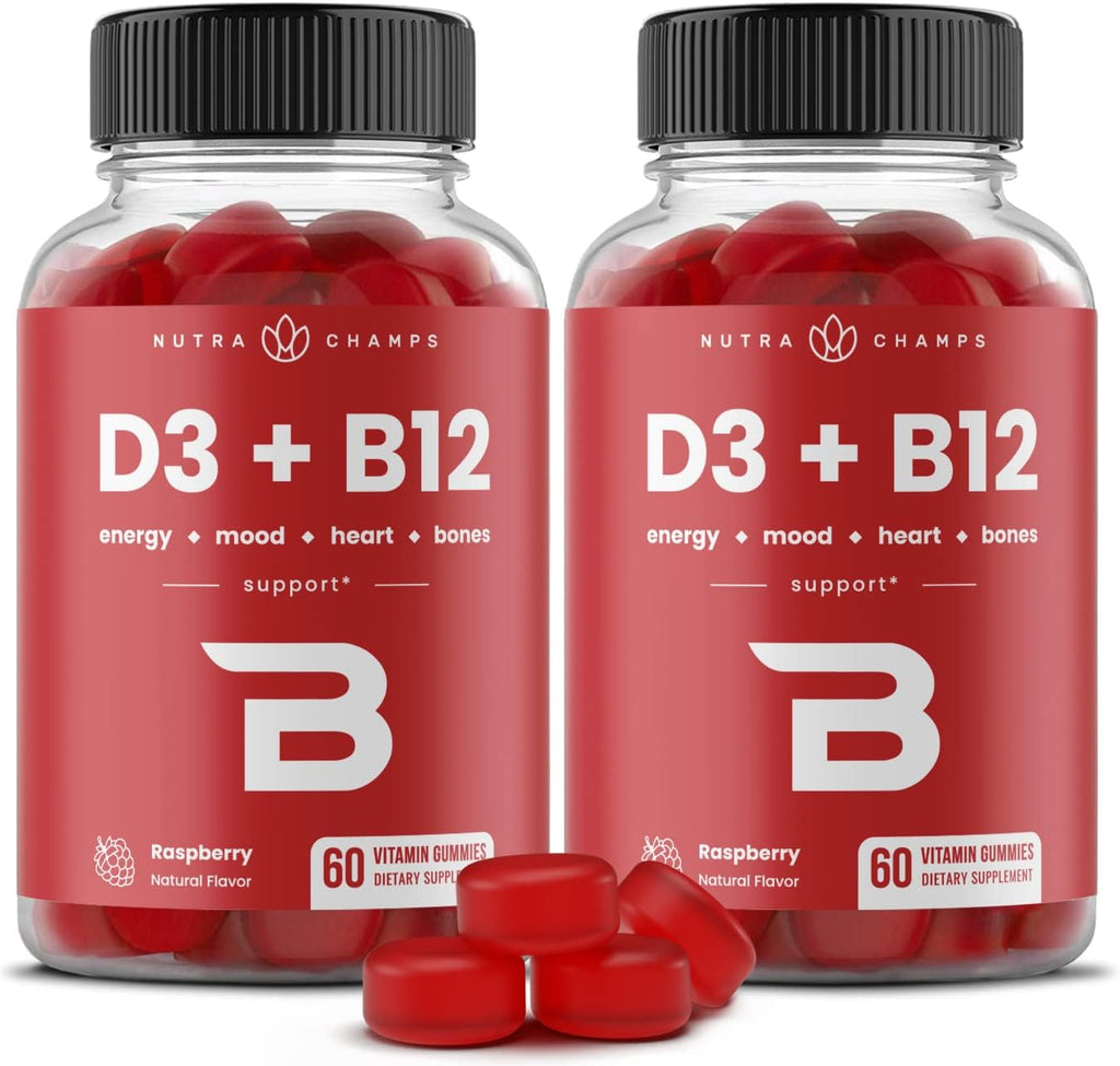 NutraChamps Vitamina D3 y B12 Gominolas con Metil B12 y Folato - 60 Gominolas