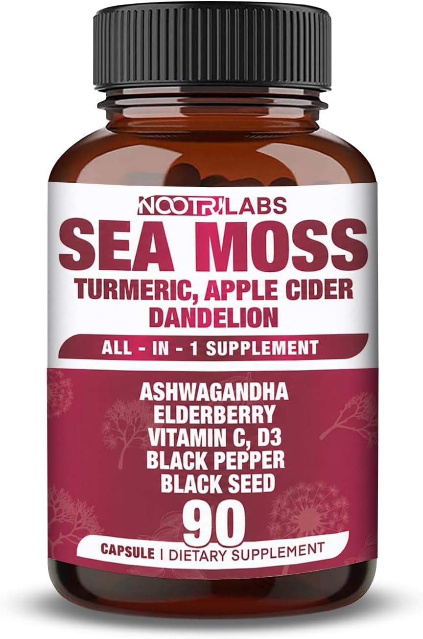 Nootrilabs Naturals Todo-en-1: Musgo Marino, Semilla Negra, Ashwagandha, Cúrcuma, Vinagre de Manzana, Diente de León, Saúco, Vitamina C y D3 - 90 Cápsulas Veganas
