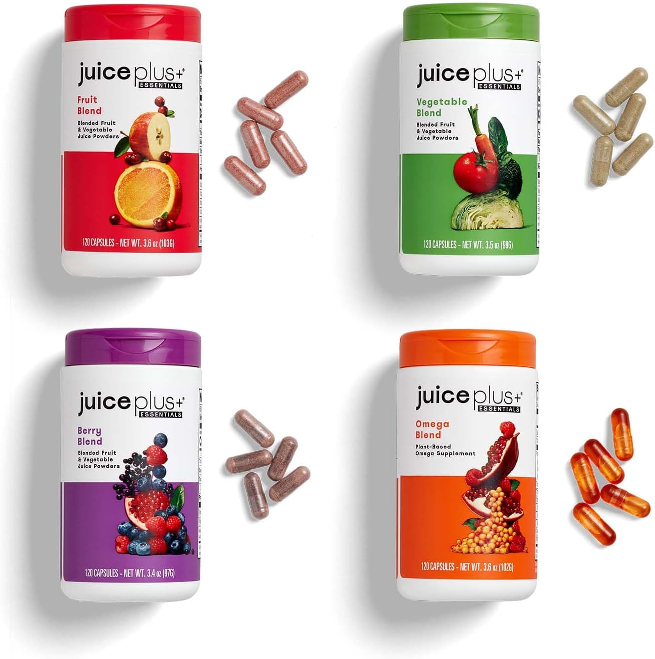 JuicePlus+ Fruit and Vegetable Supplement – Mezcla de 20 Frutas y Verduras, 2 Botellas (120 Dosis)