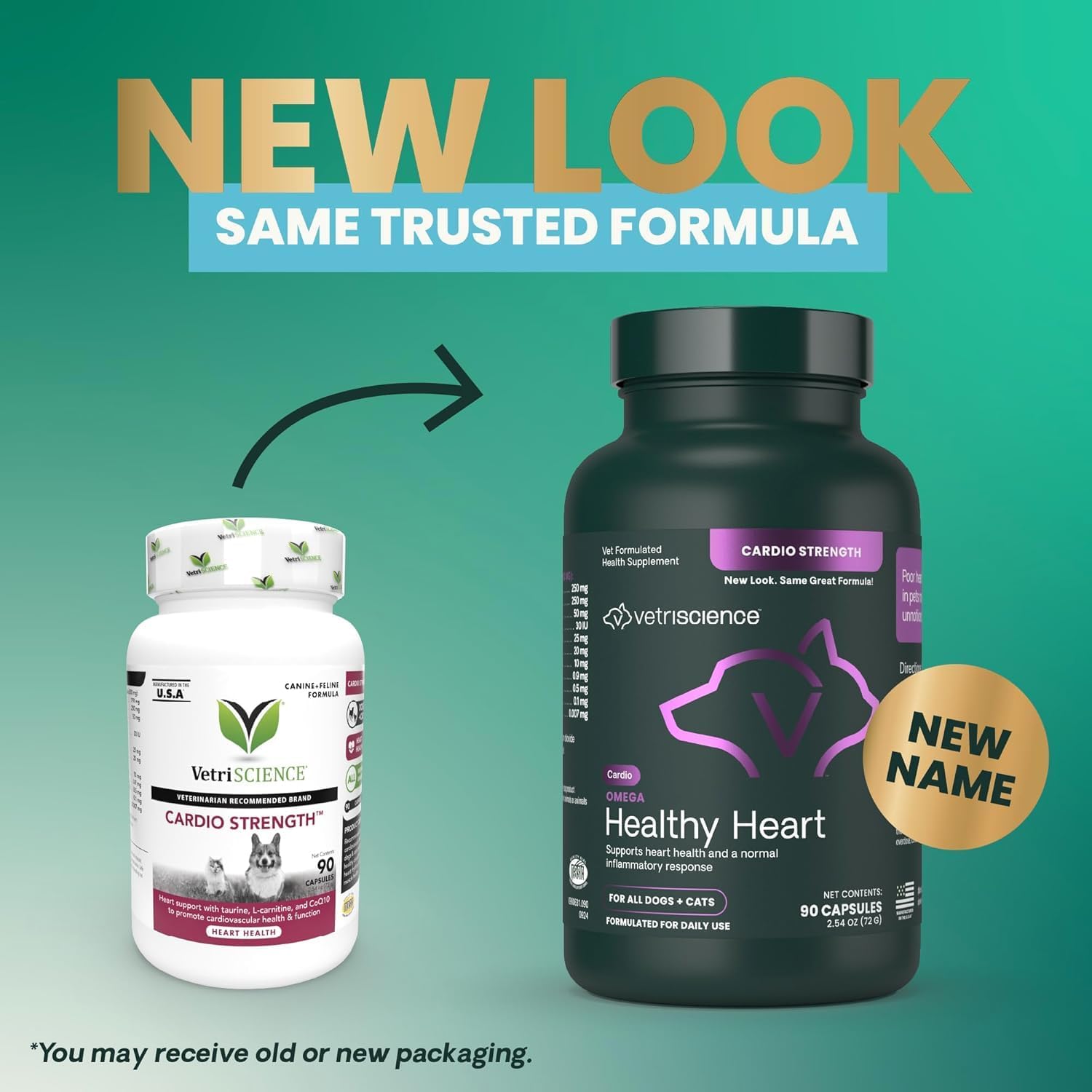 VetriScience Omega Healthy Heart - Suplemento cardíaco con Taurina y Omega-3 para Perros y Gatos, 90 Cápsulas