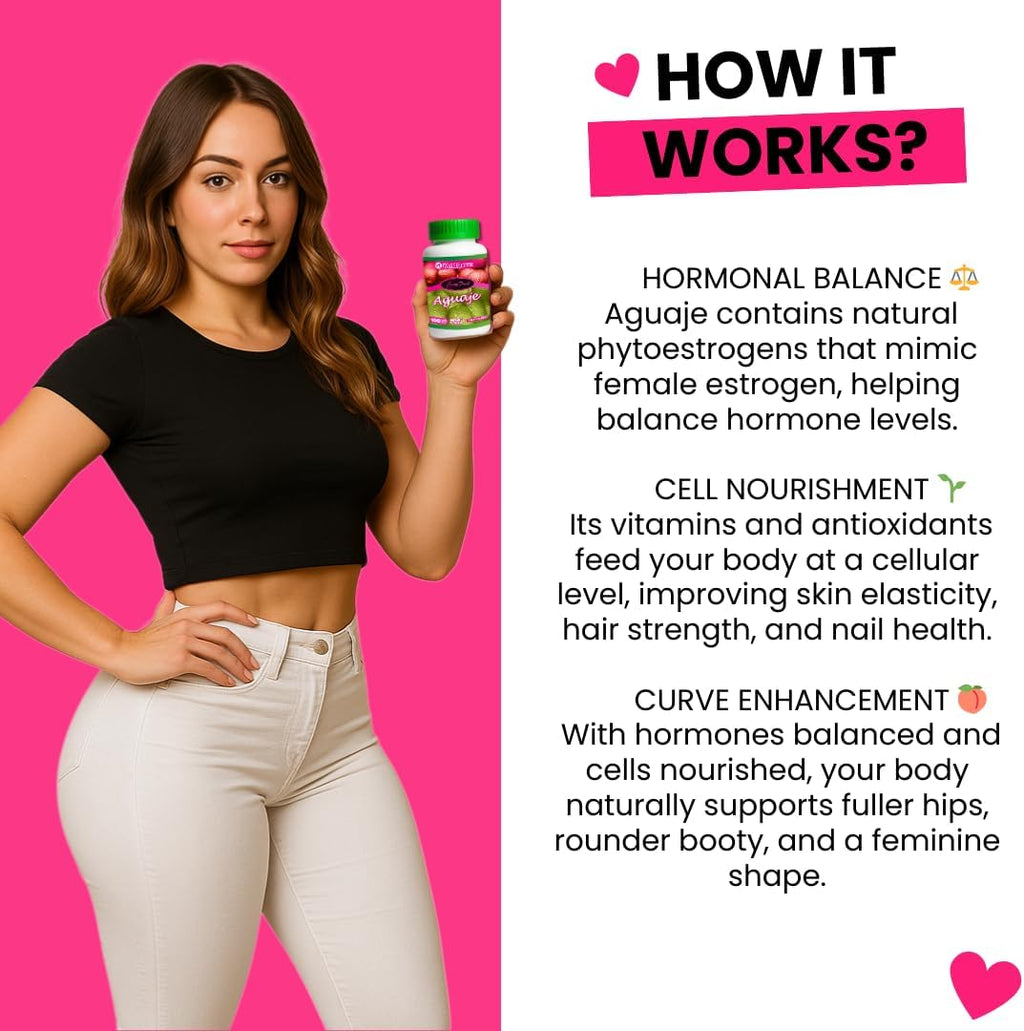 Aguaje Pills para Curvas Femeninas – 100% Natural – 550mg x 100 Cápsulas – 3 Meses de Suministro