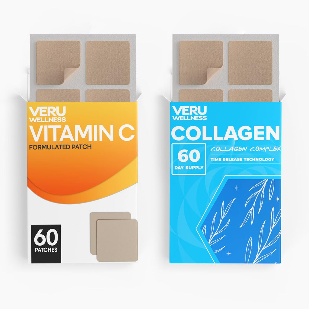 Veru Wellness Anti Aging Duo Lifestyle Patches Collagen C – Parches Autoadhesivos de Colágeno y Vitamina C, Liberación Prolongada 8-10 Horas (Suministro para 60 Días)