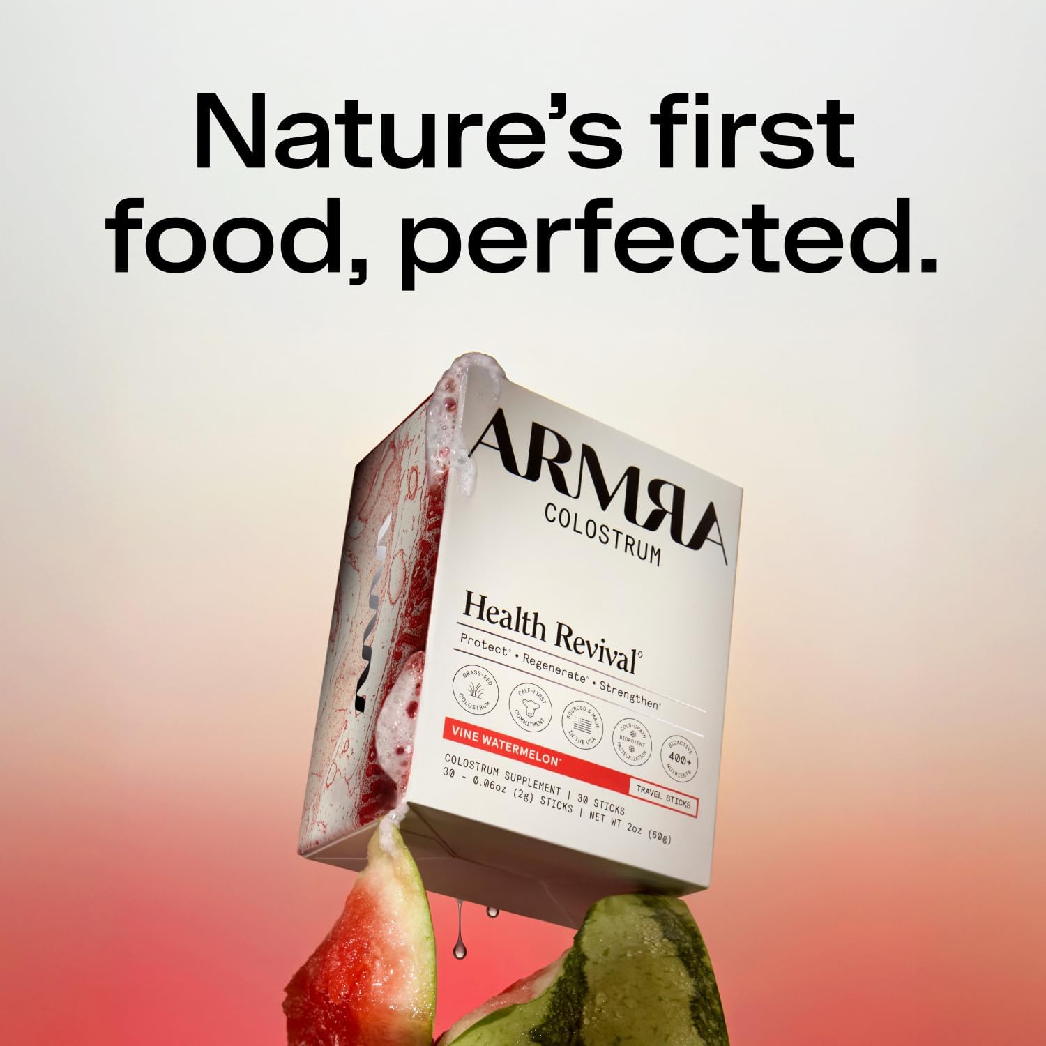 ARMRA Colostrum Powder | Vine Watermelon | Salud Intestinal & Hinchazón | Piel & Cabello | Inmunidad | Keto, Sin Gluten & Sin Grasa | 30 Servicios