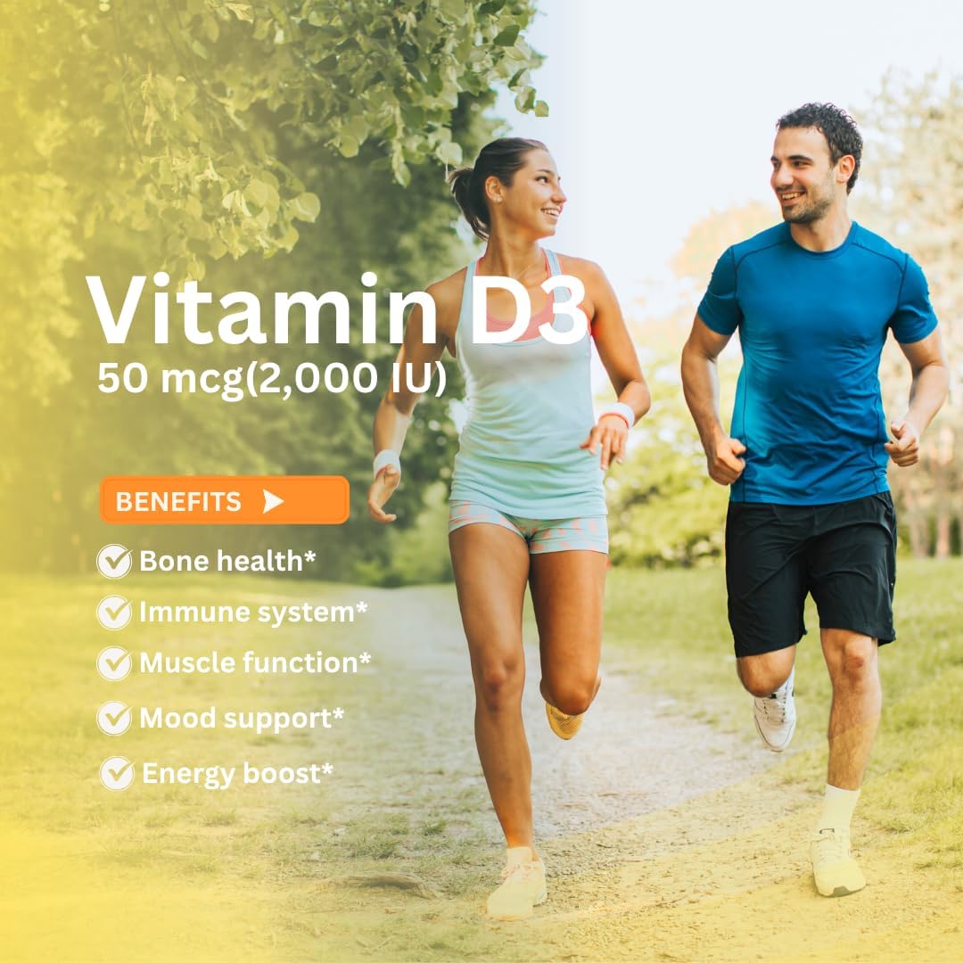 Nutri-Rich Vitamina D3 2000 UI (50 mcg) – Alta Potencia con Aceite MCT, No OGM, Sin Gluten, 90 Cápsulas Blandas