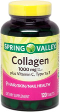 Colágeno Spring Valley 1000 mg por comprimido, con vitamina C, tipo 1 y 3, 120 comprimidos