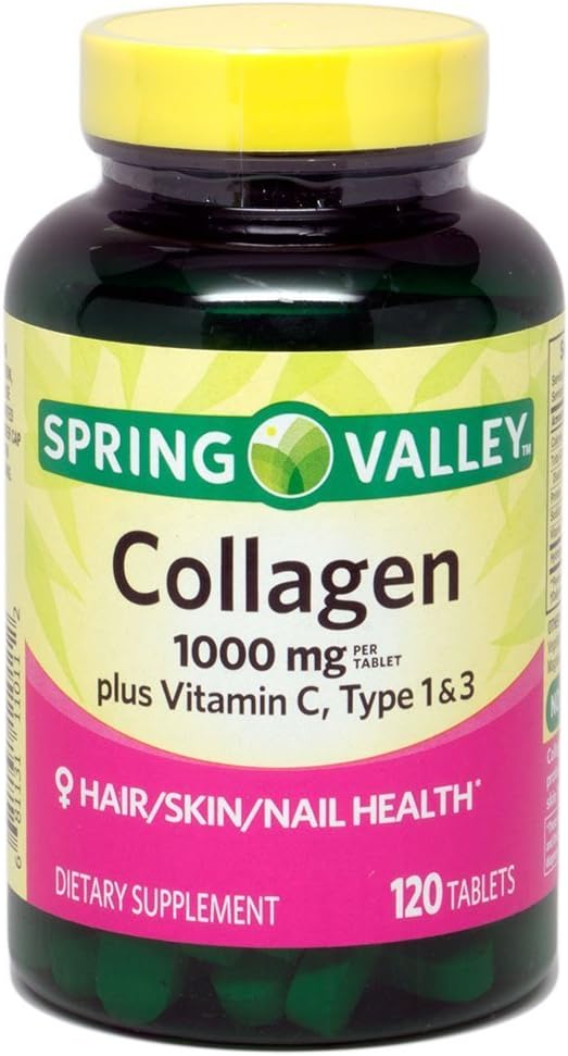 Colágeno Spring Valley 1000 mg por comprimido, con vitamina C, tipo 1 y 3, 120 comprimidos