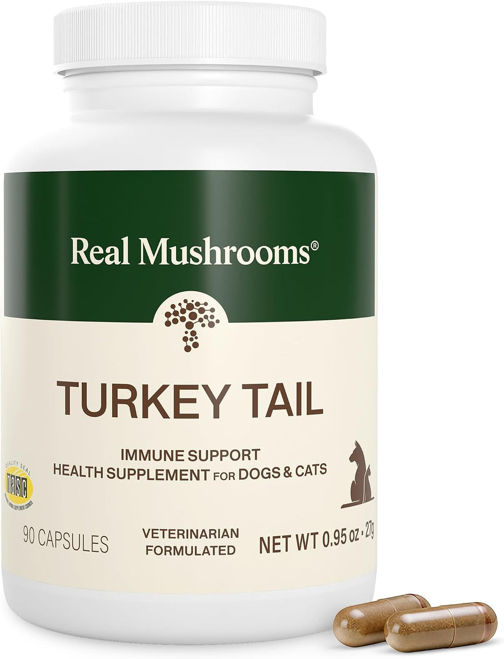 Real Mushrooms Turkey Tail para Mascotas – Suplemento Orgánico para Perros y Gatos – 90 Cápsulas