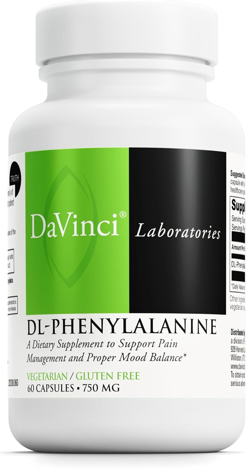 DAVINCI Labs DL-Phenylalanine, 750 mg, 60 Cápsulas Vegetarianas - Suplemento de Aminoácidos
