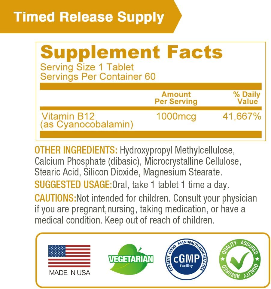 LOVITA Vitamina B12 1000 mcg Liberación Sostenida - 60 Comprimidos Veganos