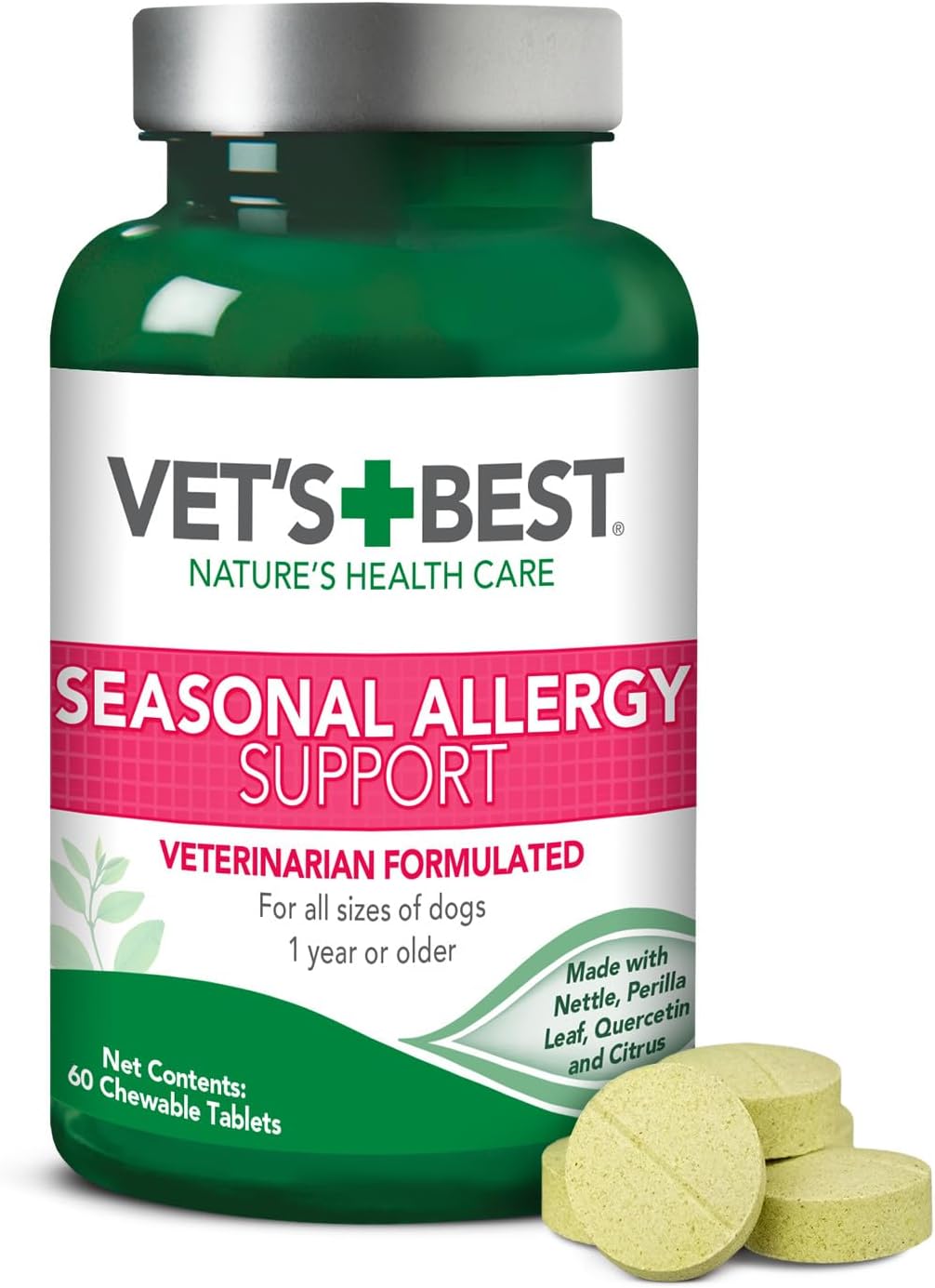 Vet's Best Masticables para Alergias en Perros - Alivio del Picor Estacional - 60 Comprimidos
