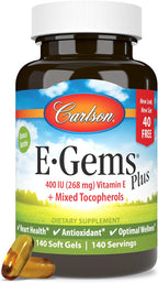 Carlson - E-Gems Plus, 400 IU (268 mg), Natural-Source Vitamin E, Optimal Wellness, 140 Soft Gels