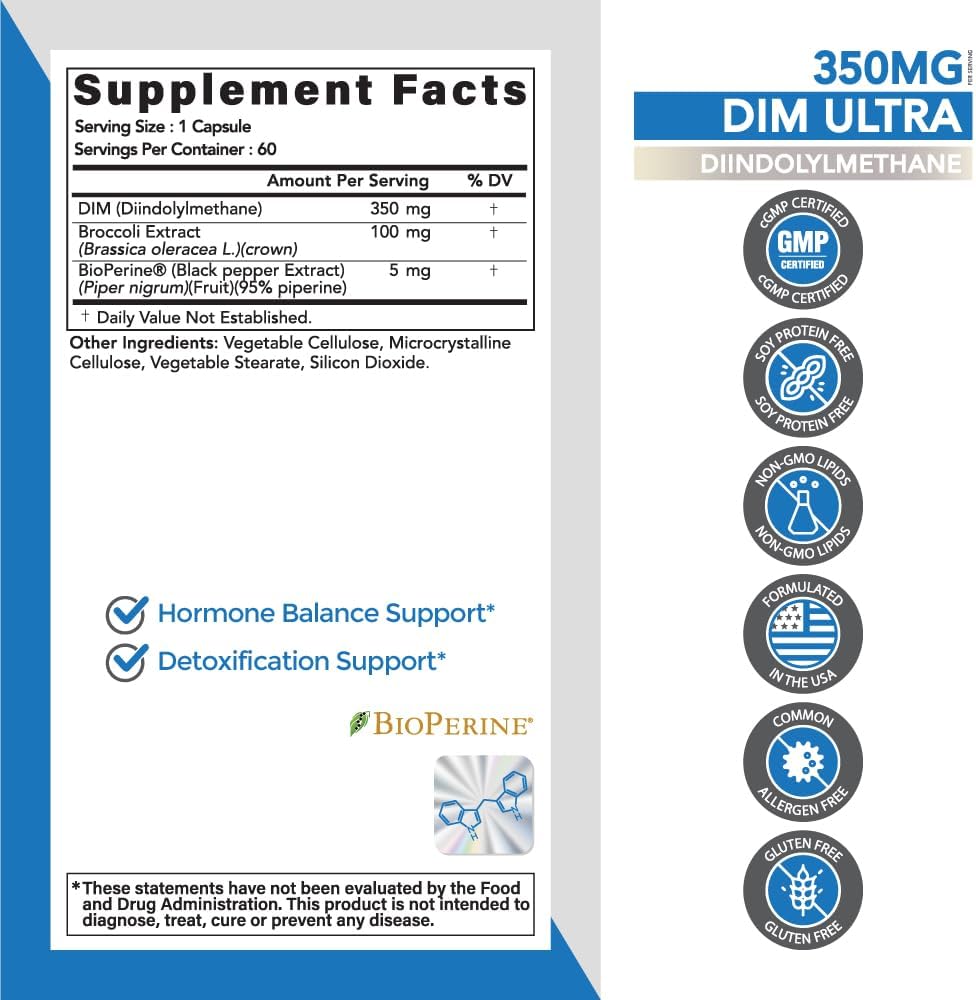 Omvi Formulas DIM Ultra 350mg 60 Cápsulas con Extracto de Brócoli y BioPerine