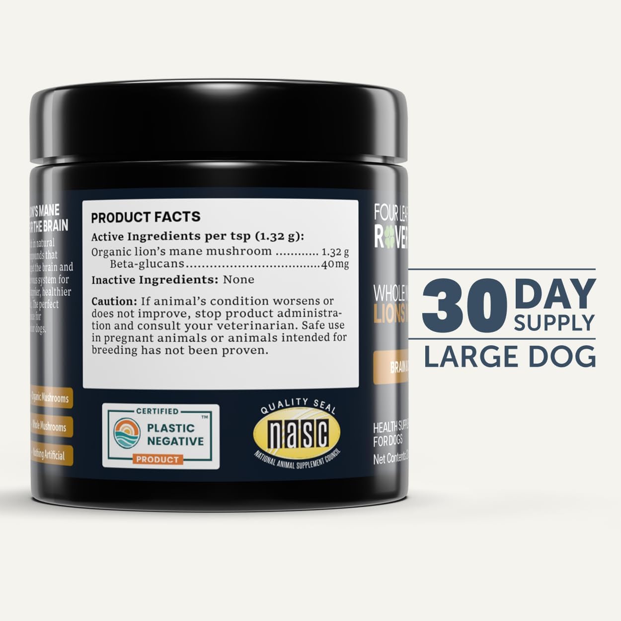 Lion's Mane para Perros – Setas Orgánicas Enteras – Apoyo Cognitivo Natural – 60 Días (Suministro para Perros Grandes)