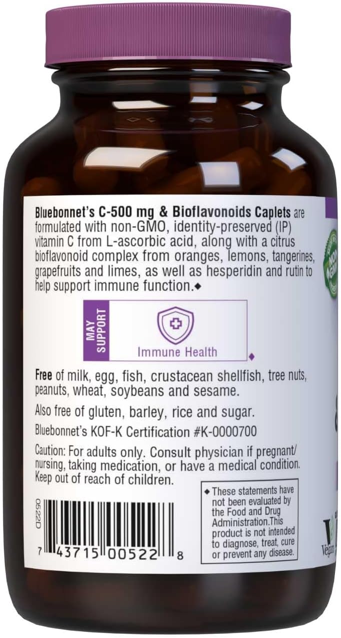 Bluebonnet Vitamin C 500 mg with Bioflavonoids, 90 Caplets