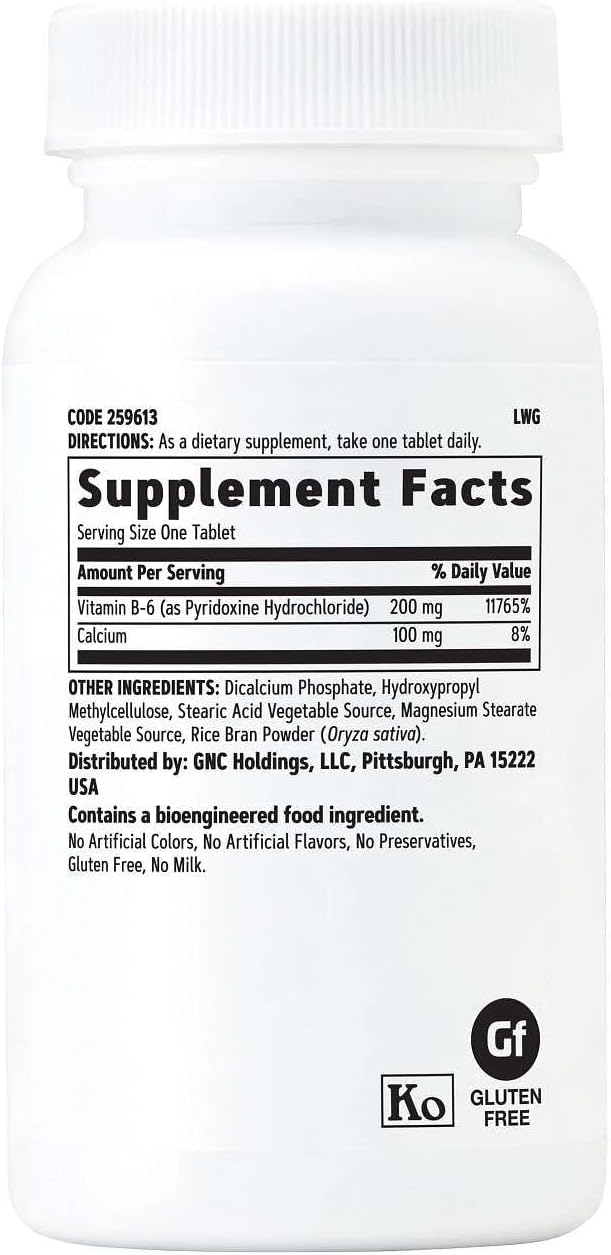 GNC Vitamina B6 200mg Complemento, Apoya el Sistema Inmunitario y Nervioso, 100 Dosis