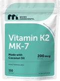 Micro Ingredients Vitamina K2 MK-7 200 mcg, 300 Cápsulas Blandas con Aceite de Coco