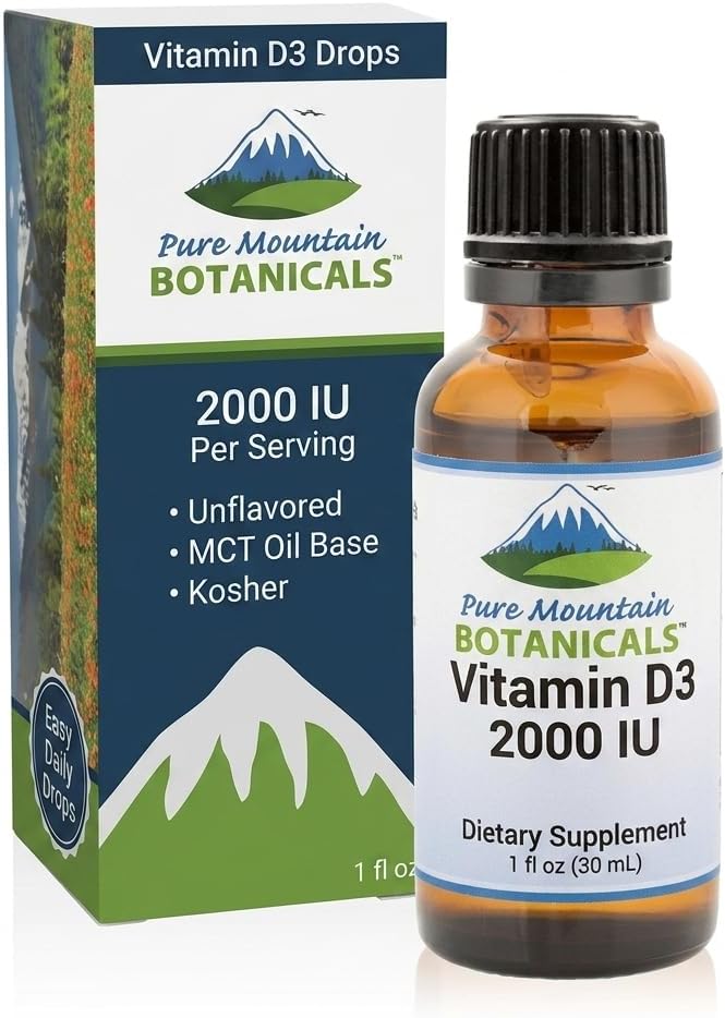 Pure Mountain Botanicals Gotas de Vitamina D3 2000 UI - Suplemento Líquido de Colecalciferol