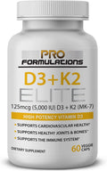 Pro Formulations MD D3 + K2 Elite – Vitamina D3 + Vitamina K2 – 60 Días – Alta Potencia, MK-7 Biodisponible