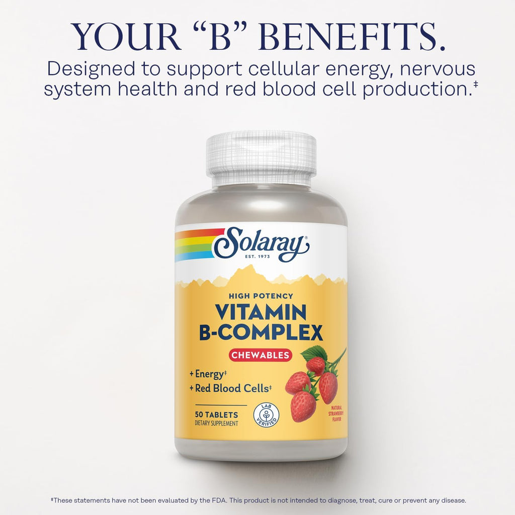 SOLARAY Chewable B-Complex, Strawberry, 50 Tablets