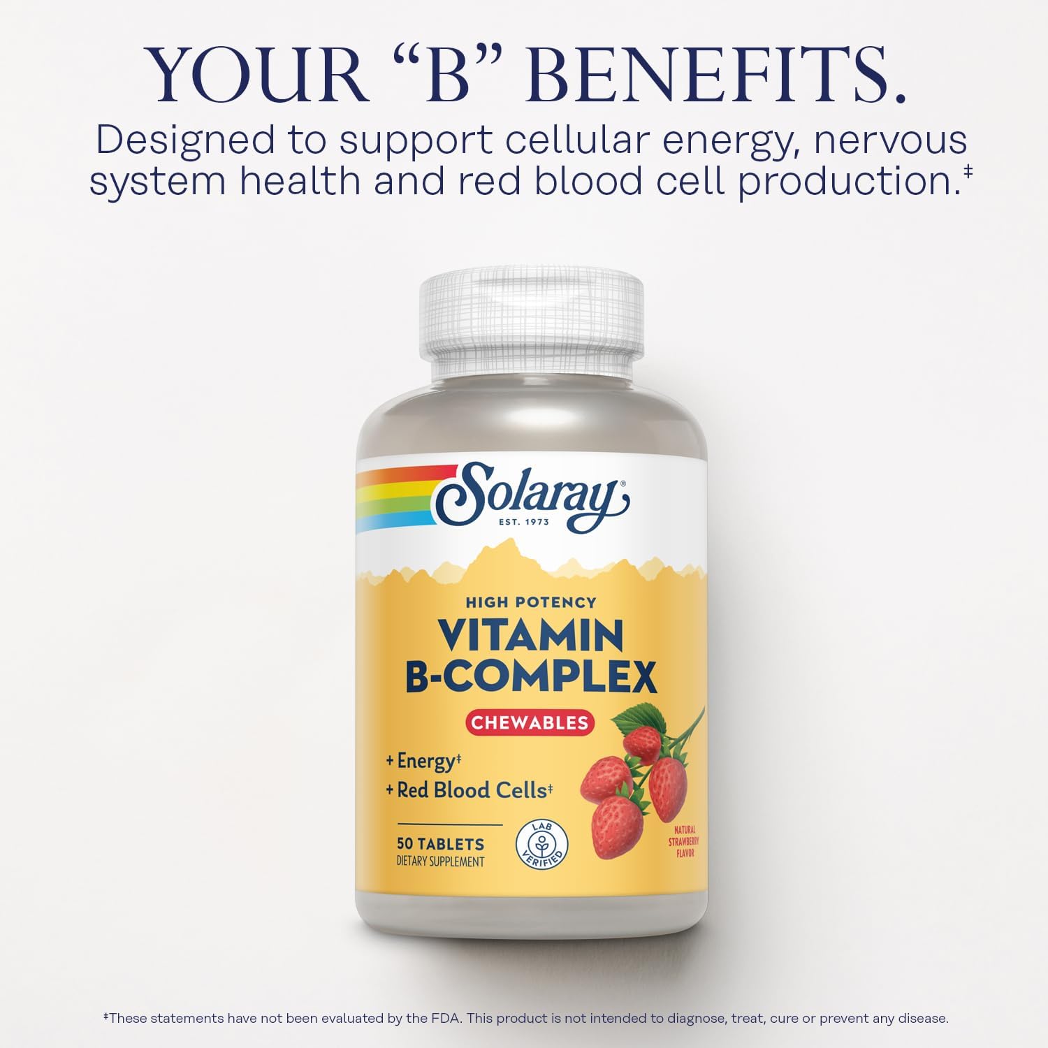 SOLARAY Chewable B-Complex, Strawberry, 50 Tablets