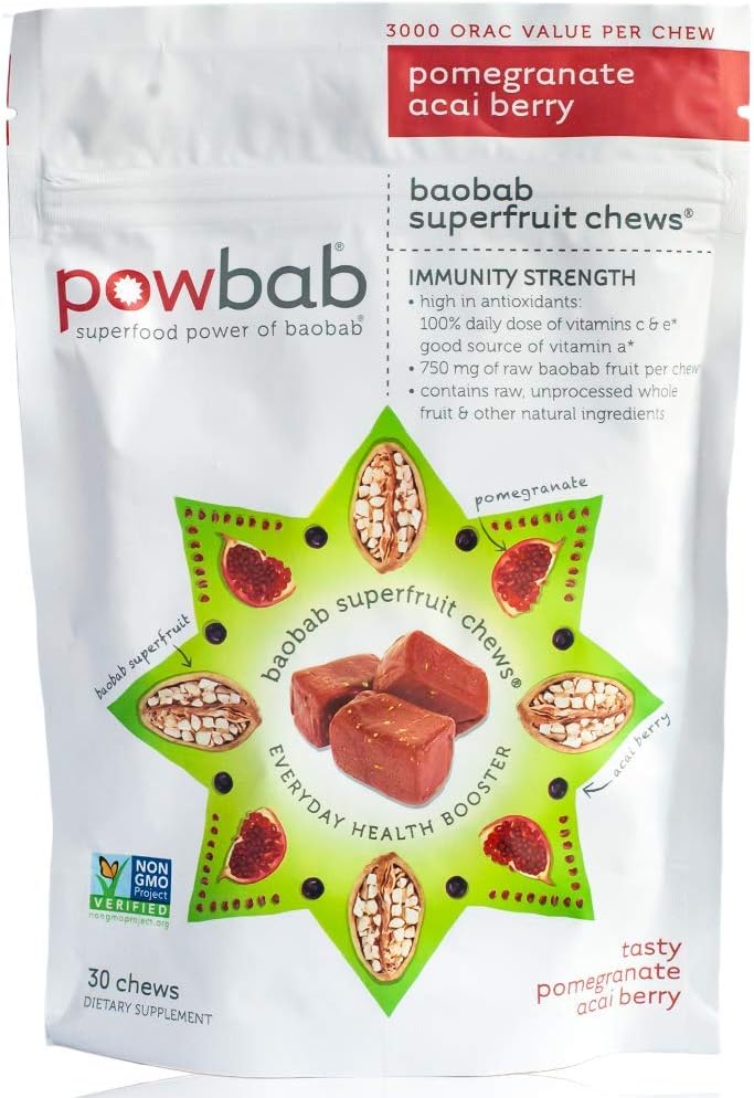 Powbab Baobab Superfruit Chews - 750mg de Polvo Orgánico de Baobab, 30 Masticables