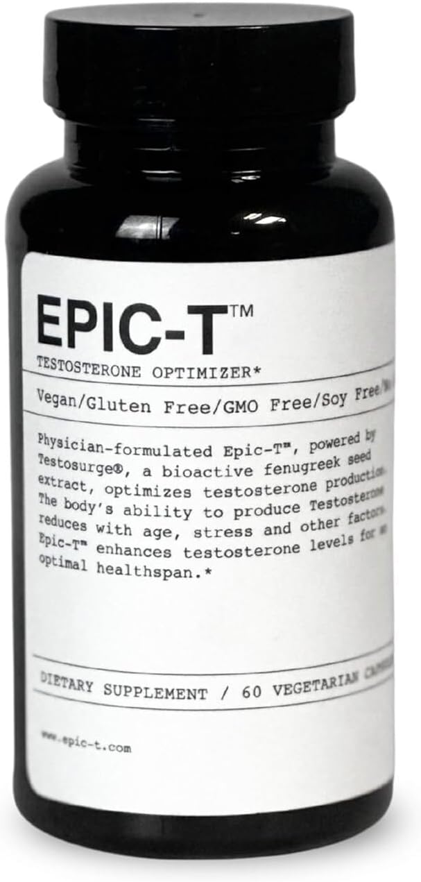 EPIC-T Apoyo Testosterona para Hombres | Testosurge® Fenugreek, Complejo B, Zinc, Boro, Rhodiola | Vegano, No Transgénico | 60 Cápsulas