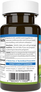Carlson Vitaminas A, D3, K2 (MK-7) - 3000 mcg RAE Vitamina A, 125 mcg Vitamina D3, 90 mcg Vitamina K2 - 60 Cápsulas Blandas