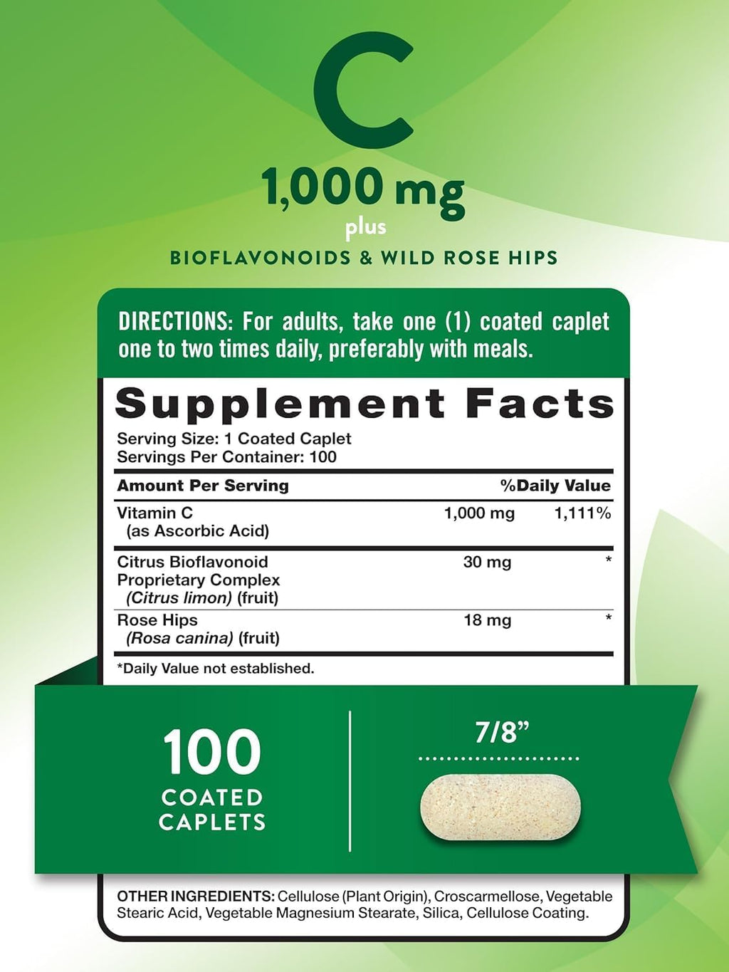 Nature's Truth Vitamina C 1000 mg con Bioflavonoides y Escaramujo – Comprimidos recubiertos – 100 unidades (Envase de 3)