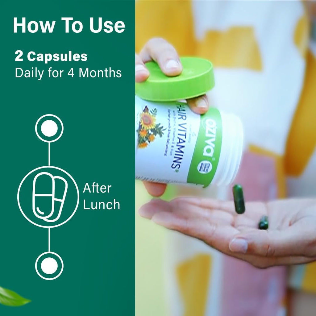 OZIVA Plant Based Hair Vitamins con Biotina, Omega-3 y Vitamina E, 60 Cápsulas