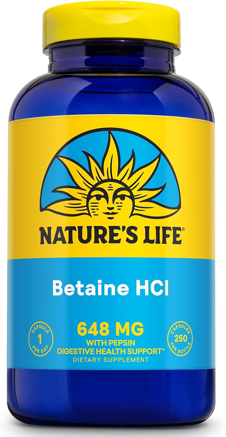 Nature's Life Betaína HCl con Pepsina – Suplemento Digestivo, 100 Cápsulas